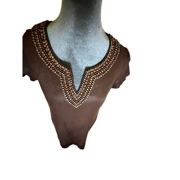 Chico’s Dress, Beaded Neckline, 100% Linen, Lined, Brown, Size 0 (S) - Picture 5 of 7